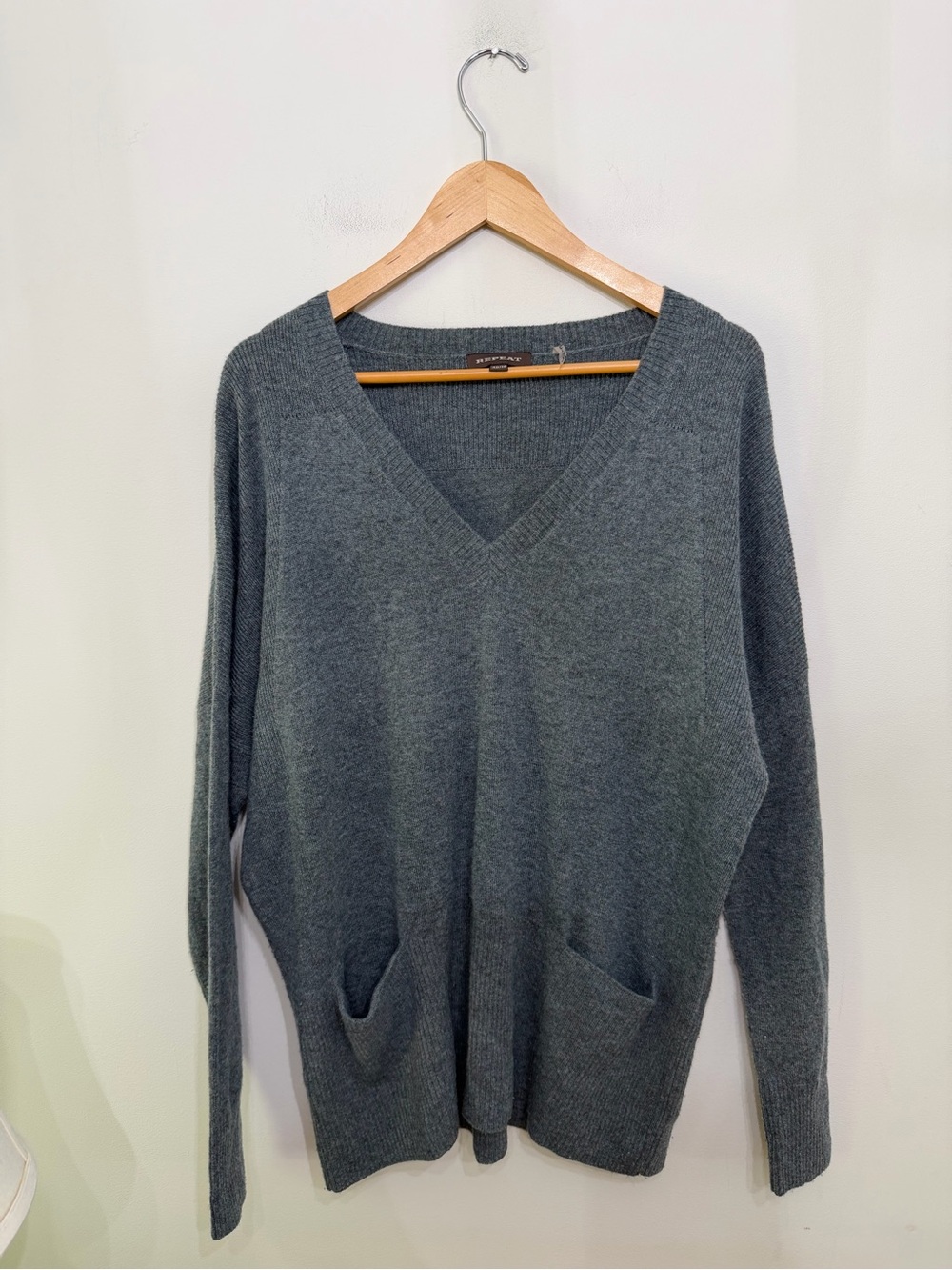 Repeat Easy Knit Wool Cashmere Blend Sweater V Neck Oversized Blue Women’s M